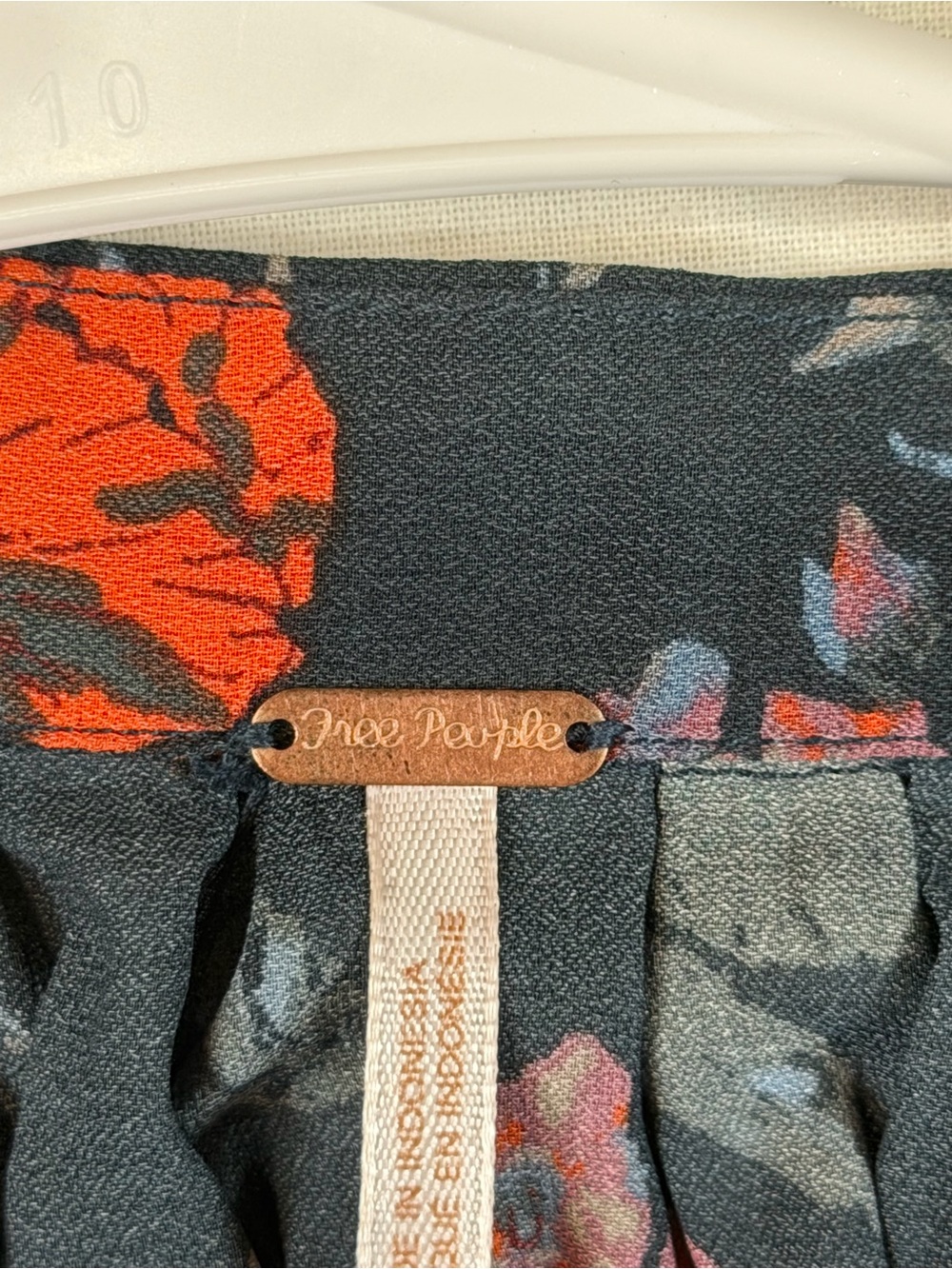 Free People Charcoal Floral Smocked Tunic with Red Accents - Picture 3 of 8